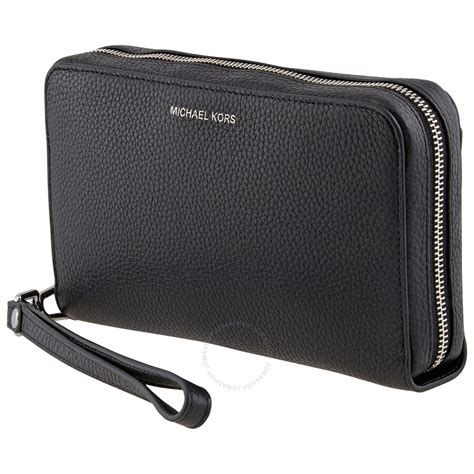 michael kors zip around wallet grey|Michael Kors wristlet wallet black.